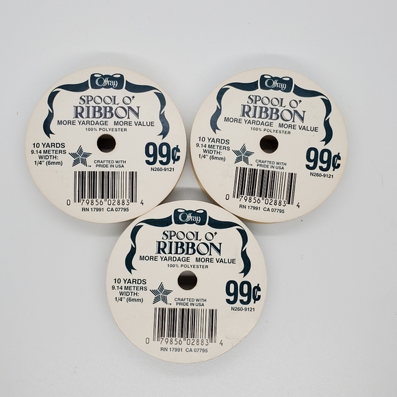 3 Rolls of Vintage Blue Ribbon Offray Brand 100% Polyester - Picture 2 of 2